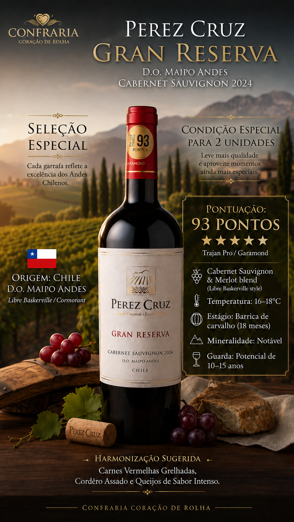 Arte do rótulo Perez Cruz Gran Reserva, Cabernet Sauvignon do Chile