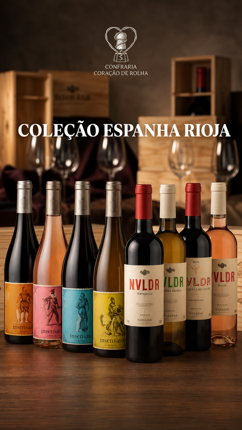Coleção Espanha Rioja com oito rótulos da vinícola Navajas